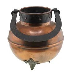 Cazan vintage din cupru cu maner negru masiv, 17cm