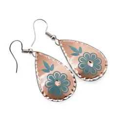 Cercei din cupru lacrima, model floare bleu