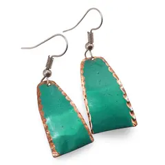 Cercei din cupru trapezoidali, model simplu verde