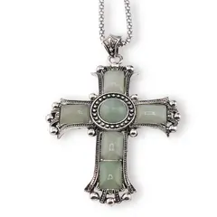 Colier cu pandantiv argintiu cruce din Aventurin, 8cm