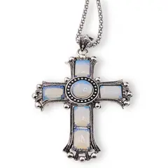 Colier cu pandantiv argintiu cruce din Opalit, 8cm