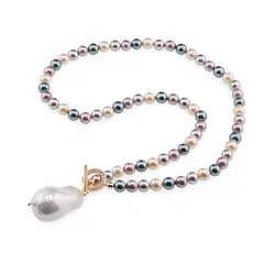 Colier Perle de Mallorca multicolore inchis 6mm cu pandantiv