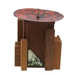 Decoratiune abstracta vintage suport lumanare din lemn si alama, 14cm