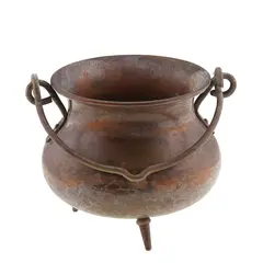 Decoratiune vintage cazan tripied din cupru cu toarte, 9cm