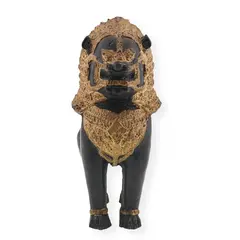 Decoratiune vintage din bronz in forma de leu protector asiatic, 14cm