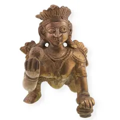 Decoratiune vintage din bronz infatisand zeul Bal Krishna, 13cm