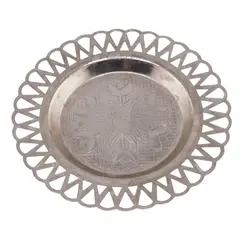 Farfurie metalica metalica vintage cu margine decupata geometric, 12cm