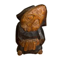 Figurina vintage din lemn sculptat manual muzician tribal acordeonist - 15,5cm