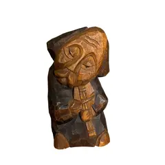 Figurina vintage din lemn sculptat manual muzician tribal violonist - 15,5cm