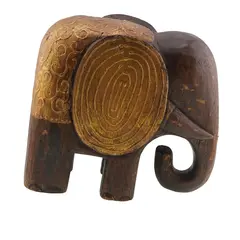 Figurina vintage elefant din lemn sculptat manual, 15cm