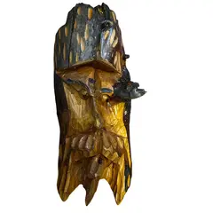 Masca decorativa vintage din lemn sculptat manual, chip barbatesc - 44cm