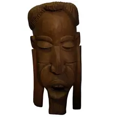 Masca decorativa vintage din lemn sculptat manual, chip barbatesc african - 63cm