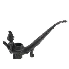 Pipa decorativa vintage din bronz cu figurina, 11cm