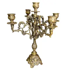 Sfesnic vintage din alama cu cinci brațe model baroc, 38cm