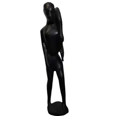 Statueta vintage africana din lemn sculptata manual, barbat cu prada - 59cm