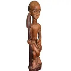 Statueta vintage razboinic african din lemn sculptat manual, 47cm