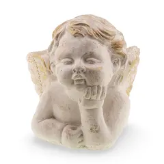 Suport de lumanare Inger alb-auriu ganditor, 15cm