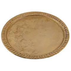 Tava rotunda vintage din bronz cu margine decorata, 31cm