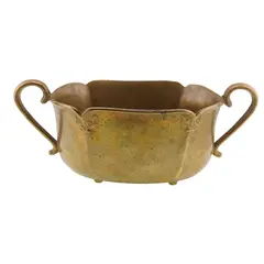 Vas decorativ vintage din alama cu doua manere, 8cm