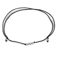 Bratara reglabila pe snur negru cu Larimar discuri fatetate 3mm si doi bumbi de aur