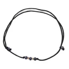 Bratara reglabila pe snur negru cu Safir discuri fatetate 3mm si doi bumbi de aur