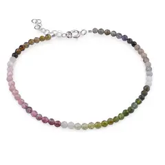 Bratara Turmalina multicolora degrade sfere fatetate cu Argint 925, 3mm