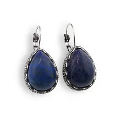 Cercei cu agatatoare model lacrima cu montura argintie, Lapis Lazuli - 20mm