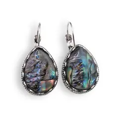Cercei cu agatatoare model lacrima cu montura argintie, Scoica abalone - 20mm