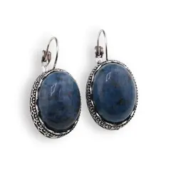 Cercei cu agatatoare model oval cu montura argintie, Lapis Lazuli - 20mm