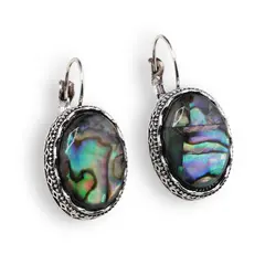 Cercei cu agatatoare model oval cu montura argintie, Scoica abalone - 20mm