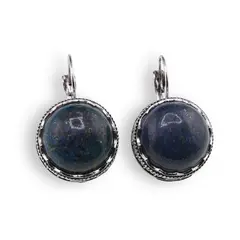 Cercei cu agatatoare model rotund cu montura argintie, Lapis Lazuli - 20mm