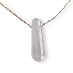 Pandantiv dublu varf cu gaura orizontala si lant auriu, Cristal de stanca 40mm