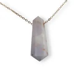 Pandantiv dublu varf cu gaura orizontala si lant auriu, Opal dendritic 40mm