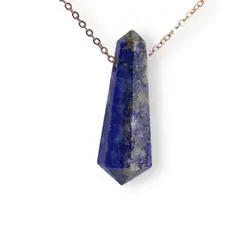 Pandantiv dublu varf cu gaura orizontala si lant auriu, Lapis lazuli 40mm