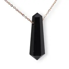 Pandantiv dublu varf cu gaura orizontala si lant auriu, Obsidian 40mm