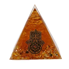 Piramida orgon Citrin cu simbolul Hamsa, 5cm