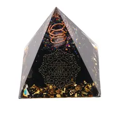 Piramida orgon Obsidian cu simbolul Sri Yantra, 5cm