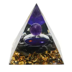 Piramida orgon Obsidian cu Yin Yang si sfera de Ametist, 5cm
