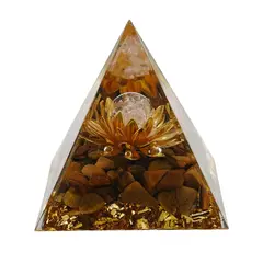 Piramida orgon Ochi de tigru cu lotus si sfera Cristal de stanca, 5cm