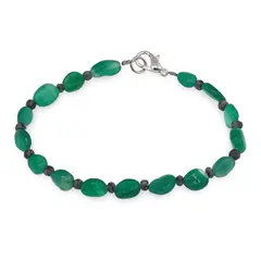 Bratara Tacerea Naturii - Onix verde 6-10mm si Obsidian fulg de nea 3mm