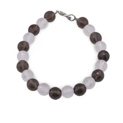 Bratara Talismanul Pacii Profunde - Cuart fumuriu si Cristal de stanca gravat cu mantra Om Mani Padme Hum, 8mm