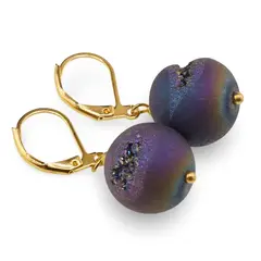 Cercei cu agatatoare Cuart Titan Aura sfere, 14mm
