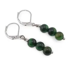 Cercei cu agatatoare Ochi de tigru verde sfere, 6mm