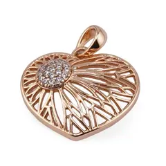 Pandantiv din cupru placat cu aur roz 18k, inima cu model floral si zirconii