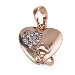 Pandantiv din cupru placat cu aur roz 18k, model inima cu charm si zirconii