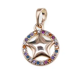 Pandantiv din cupru placat cu aur roz 18k, model rotund zirconii colorate si stea