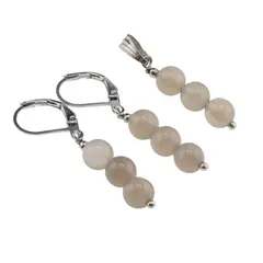 Set Cercei si Pandantiv Agat natural sfere, 6mm