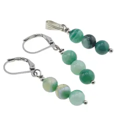 Set Cercei si Pandantiv Agat verde sfere, 6mm