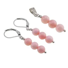 Set Cercei si Pandantiv Coral roz sfere, 6mm