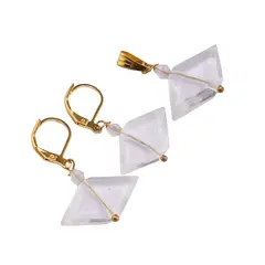 Set Cercei si Pandantiv Cristal de stanca cu doua varfuri, 20-23mm